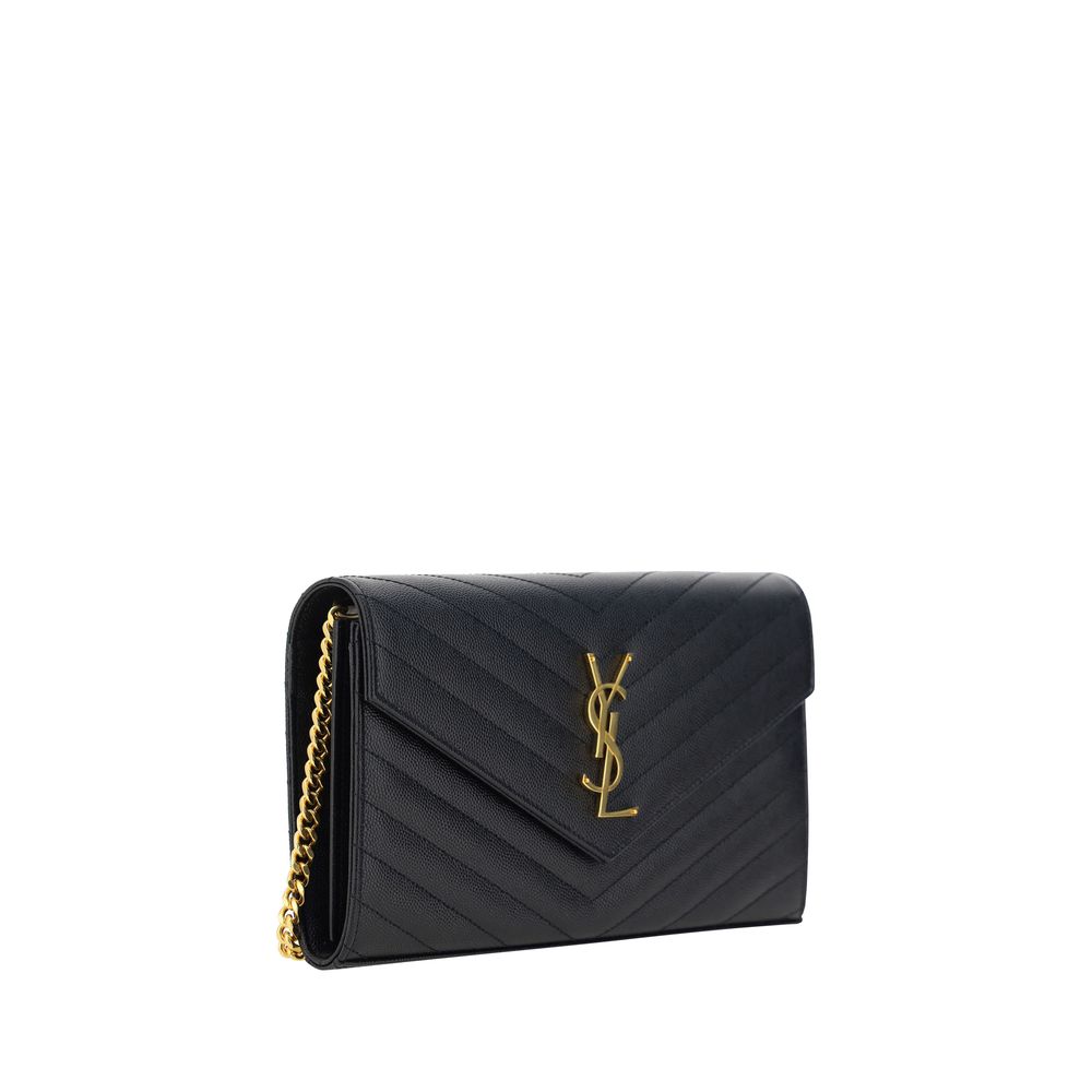 YSL logo slim chevron quilted black leather shoulder bag