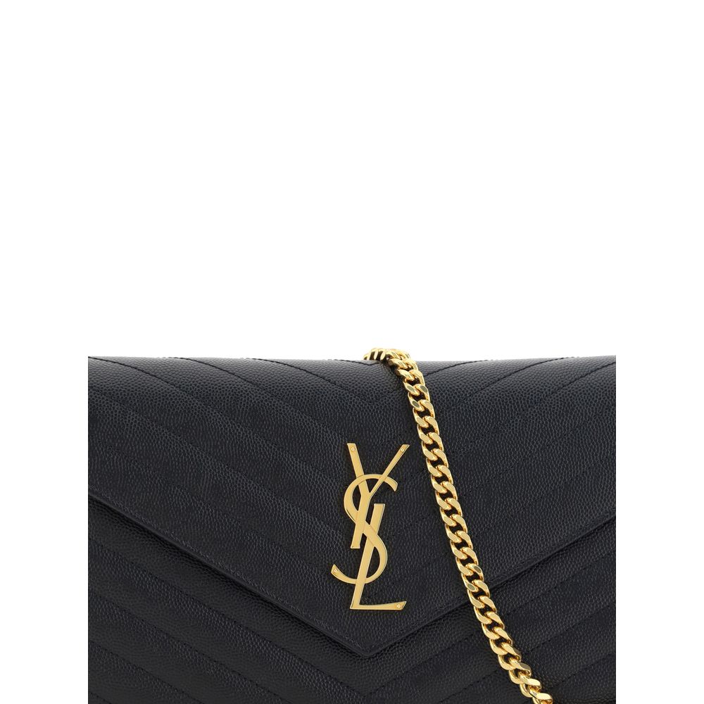 YSL logo slim chevron quilted black leather shoulder bag