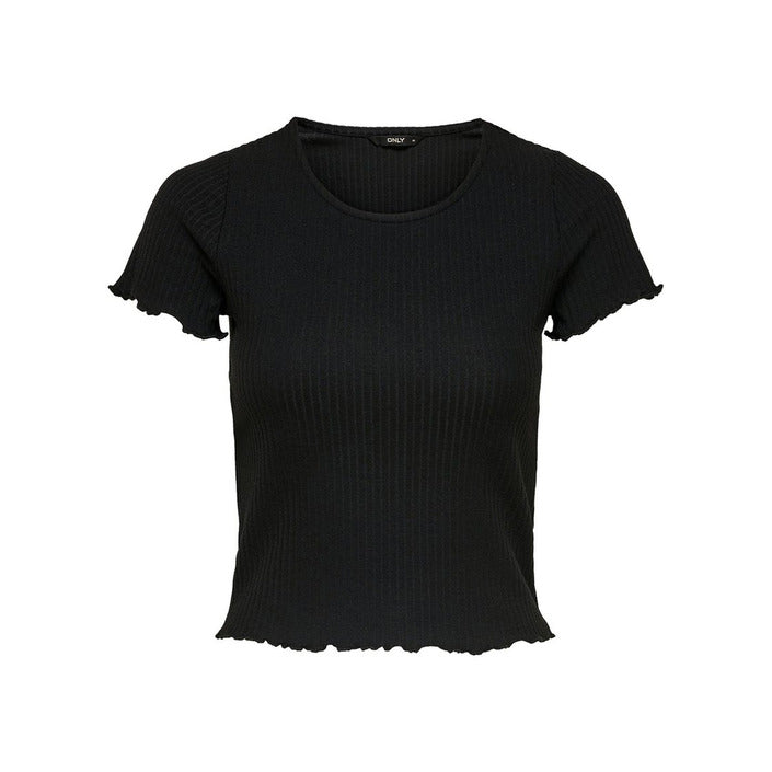 Only Minimalist Scalloped Sleeve & Hem Short Black Sleeve Top