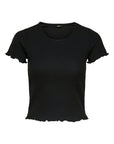 Only Minimalist Scalloped Sleeve & Hem Short Black Sleeve Top