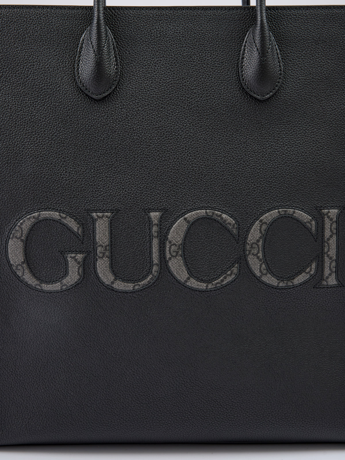 Gucci Logo Black Leather Medium Shopper Tote Bag