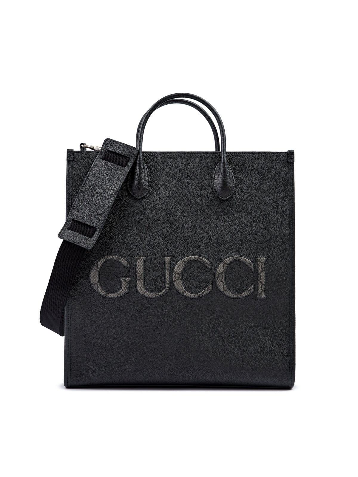 Gucci Logo Black Leather Medium Shopper Tote Bag