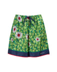 Gucci Green Flower Printed Silk Shorts