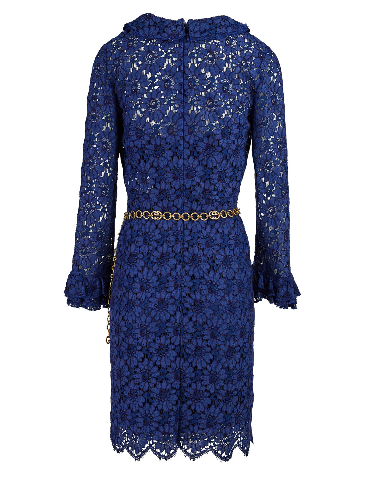 Gucci Floral Lace Midi Dress With Gold Belt