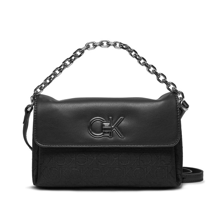 Calvin Klein Logo Cable Chain Top Handle Handbag - Black