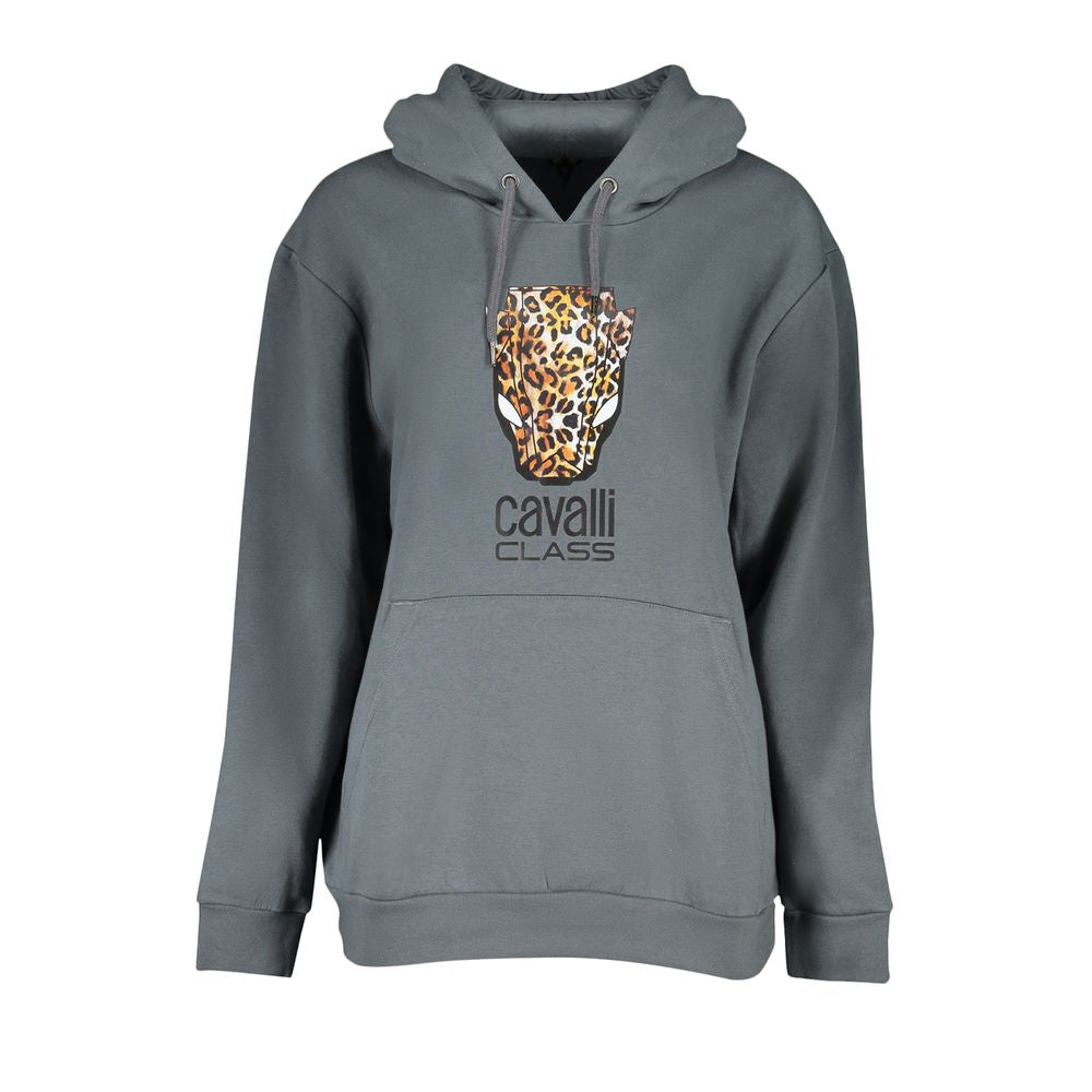 Cavalli Class Leopard Print Hoodie - Dark Gray/Grey