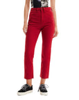Desigual Logo Red Color High Rise Straight Leg Crop Jeans