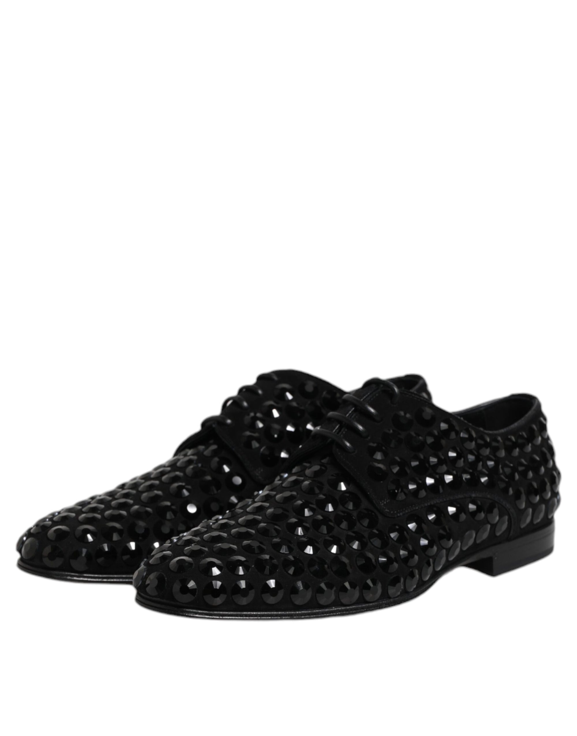 Dolce & Gabbana Black Studded Leather Derby Formal Shoes