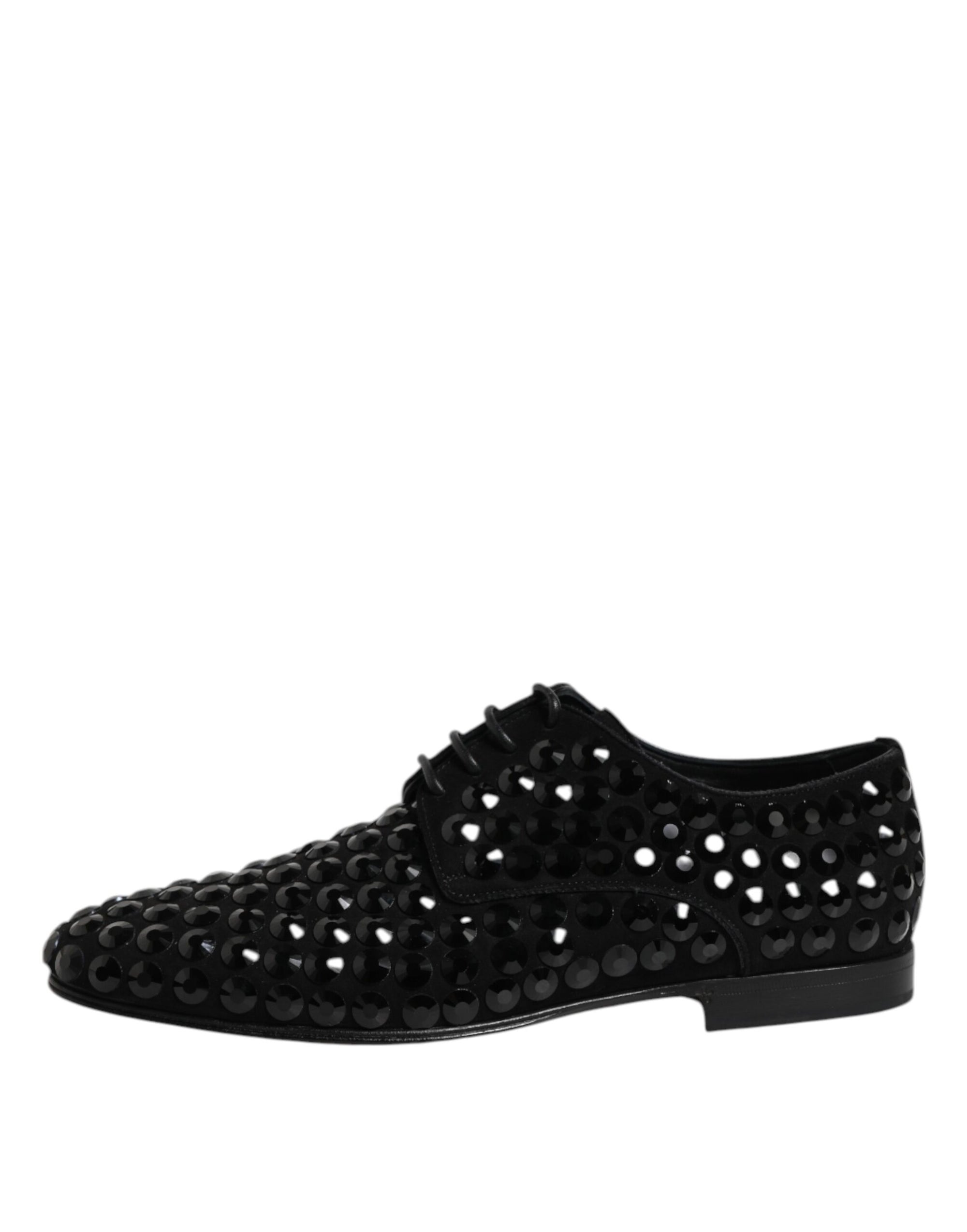 Dolce & Gabbana Black Studded Leather Derby Formal Shoes