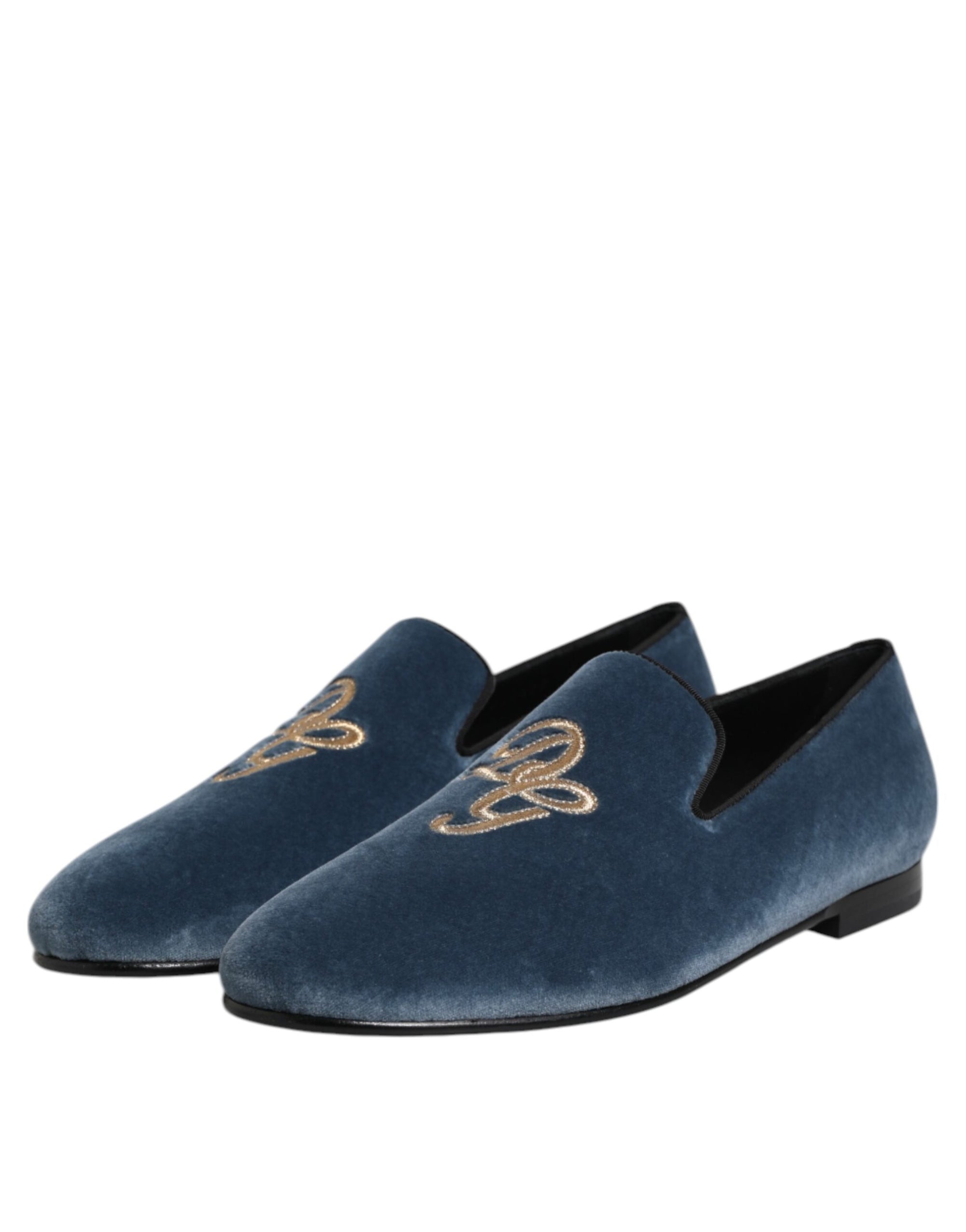 Dolce & Gabbana Blue Velvet Loafers Dress Shoes