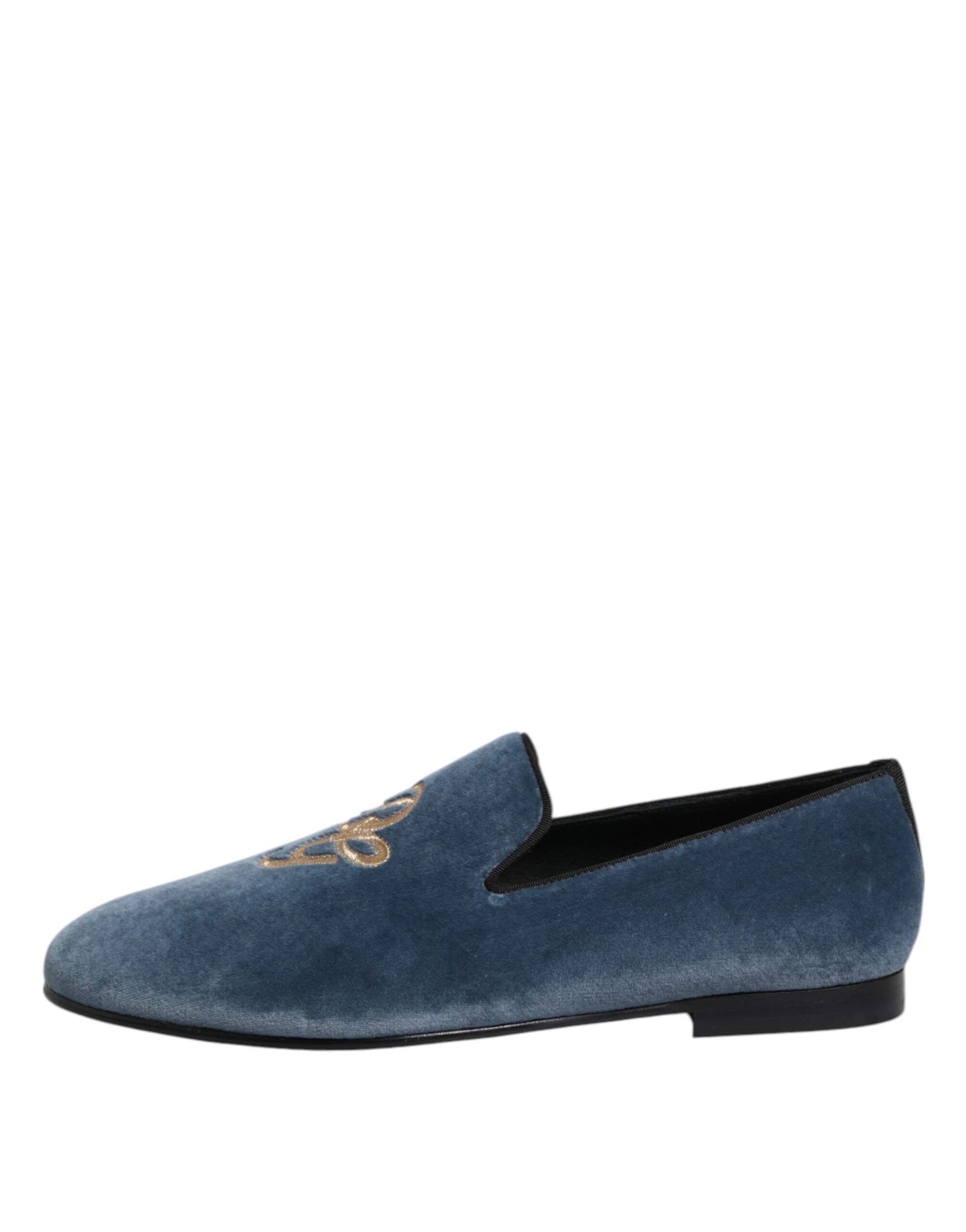 Dolce & Gabbana Blue Velvet Loafers Dress Shoes