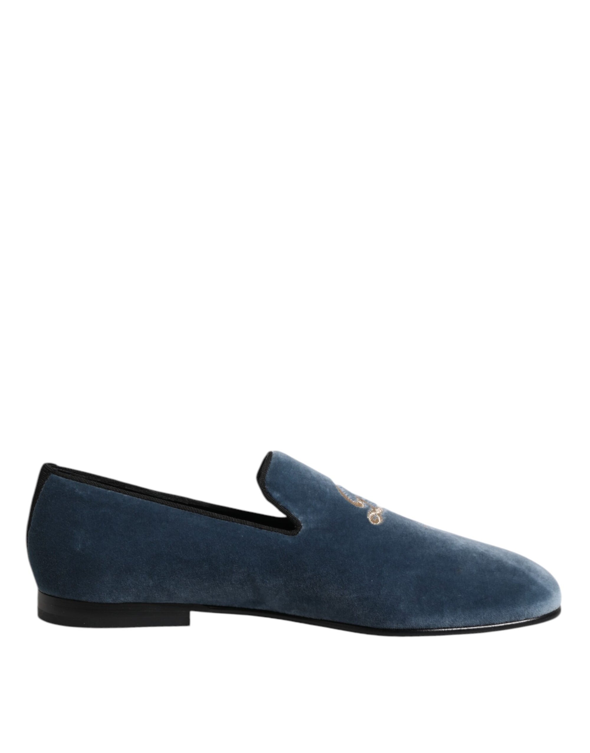 Dolce & Gabbana Blue Velvet Loafers Dress Shoes
