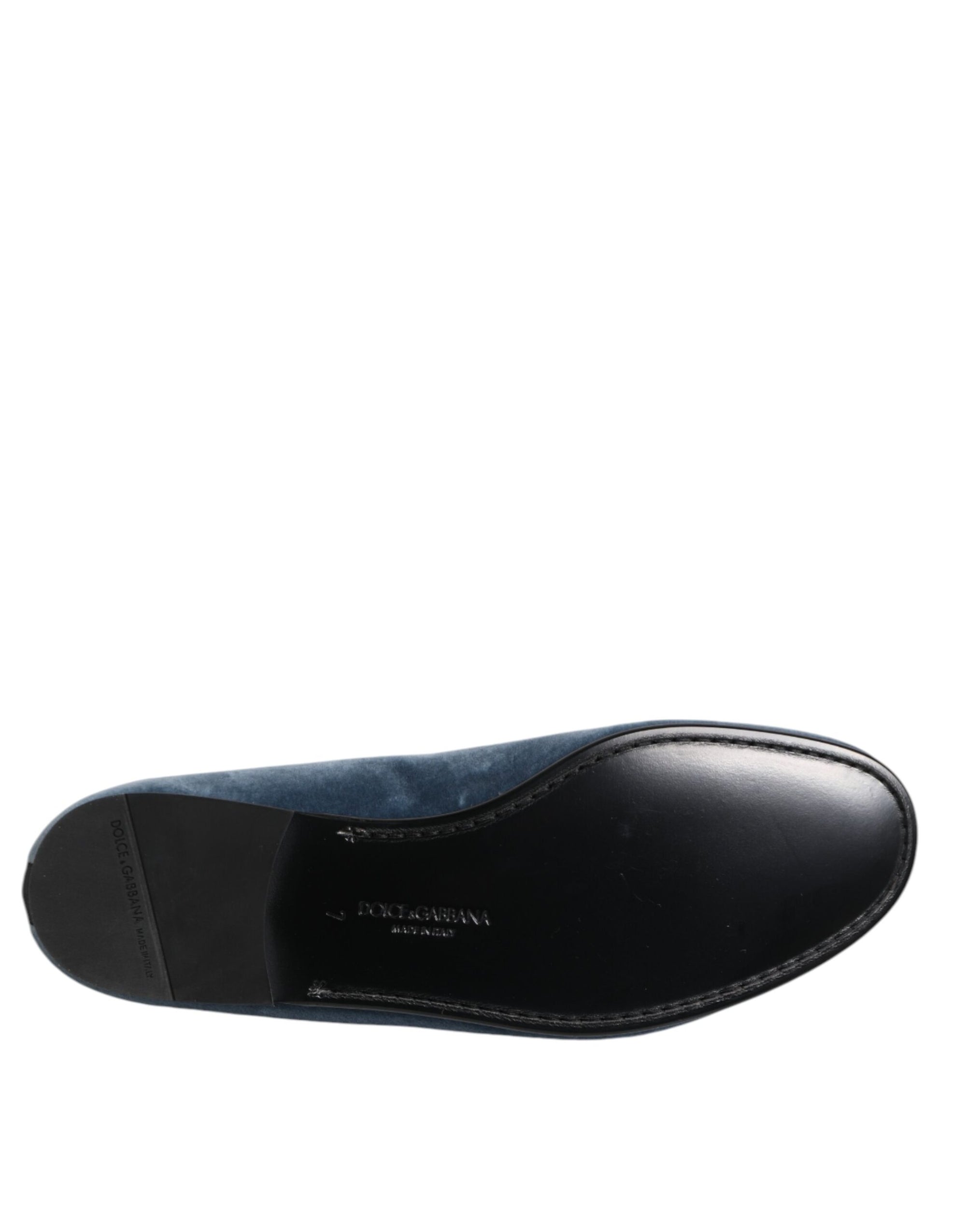 Dolce &amp; Gabbana Blue Velvet Loafers Dress Shoes
