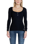 Guess Logo Scoop Neck 100% Cotton Long Sleeve Knit Top