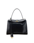 Balenciaga Black Crocodile Embossed Rodeo Leather Small Shoulder Bag