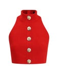 Balmain Bouclé Wool Red Crop Top