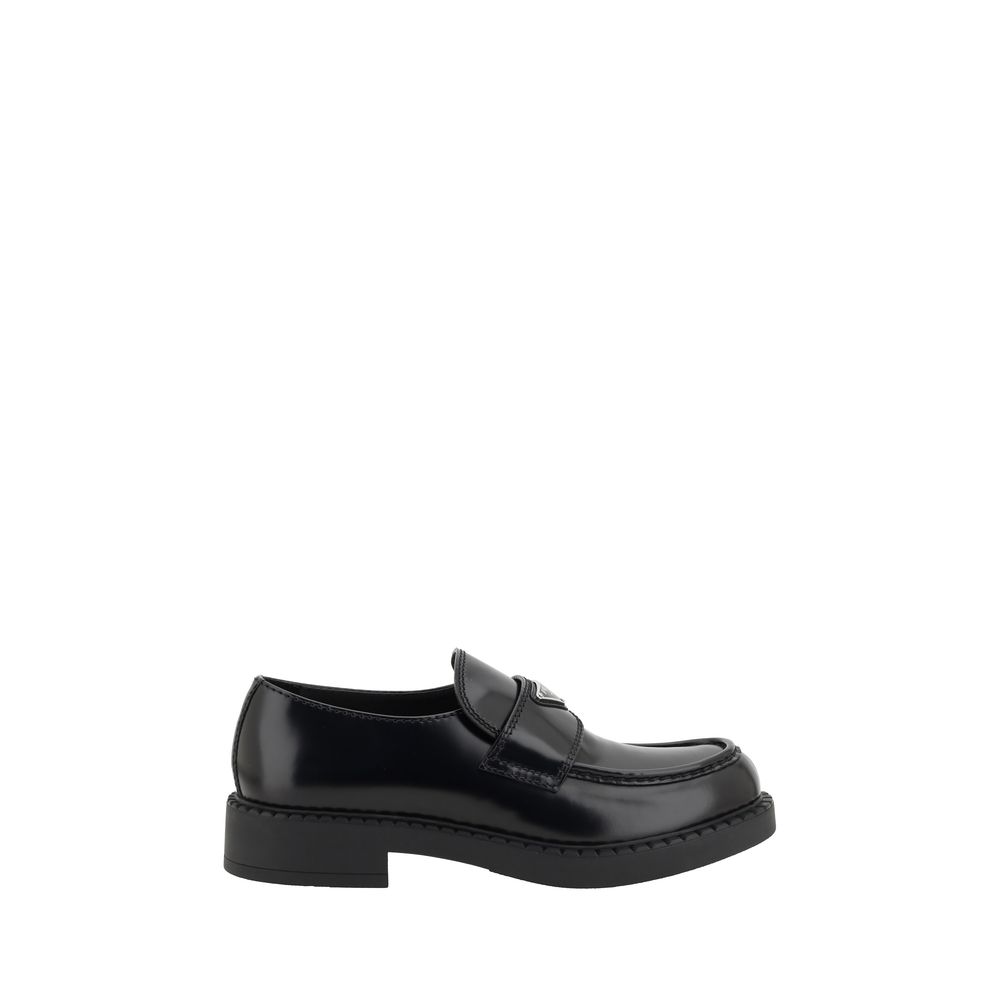 Prada Black Leather Low Heel Loafers