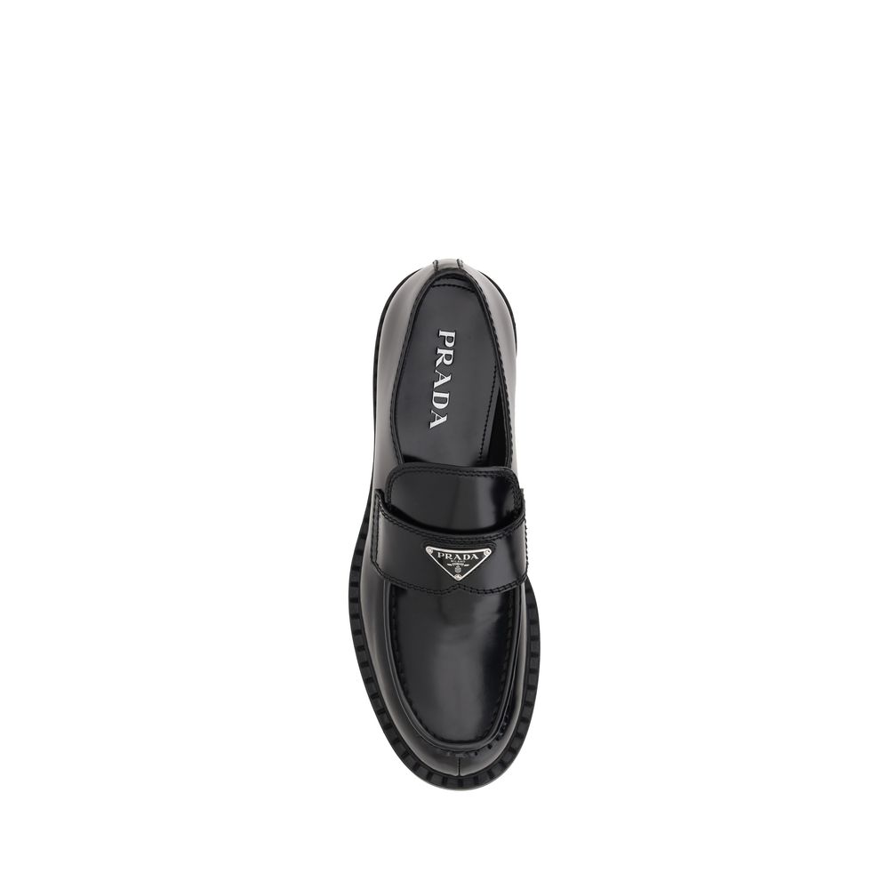 Prada Black Leather Low Heel Loafers