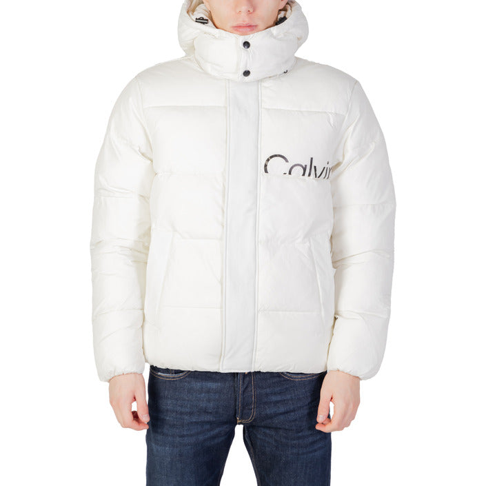 Calvin Klein Jeans Logo Hooded High Collar Puffer Jacket - white