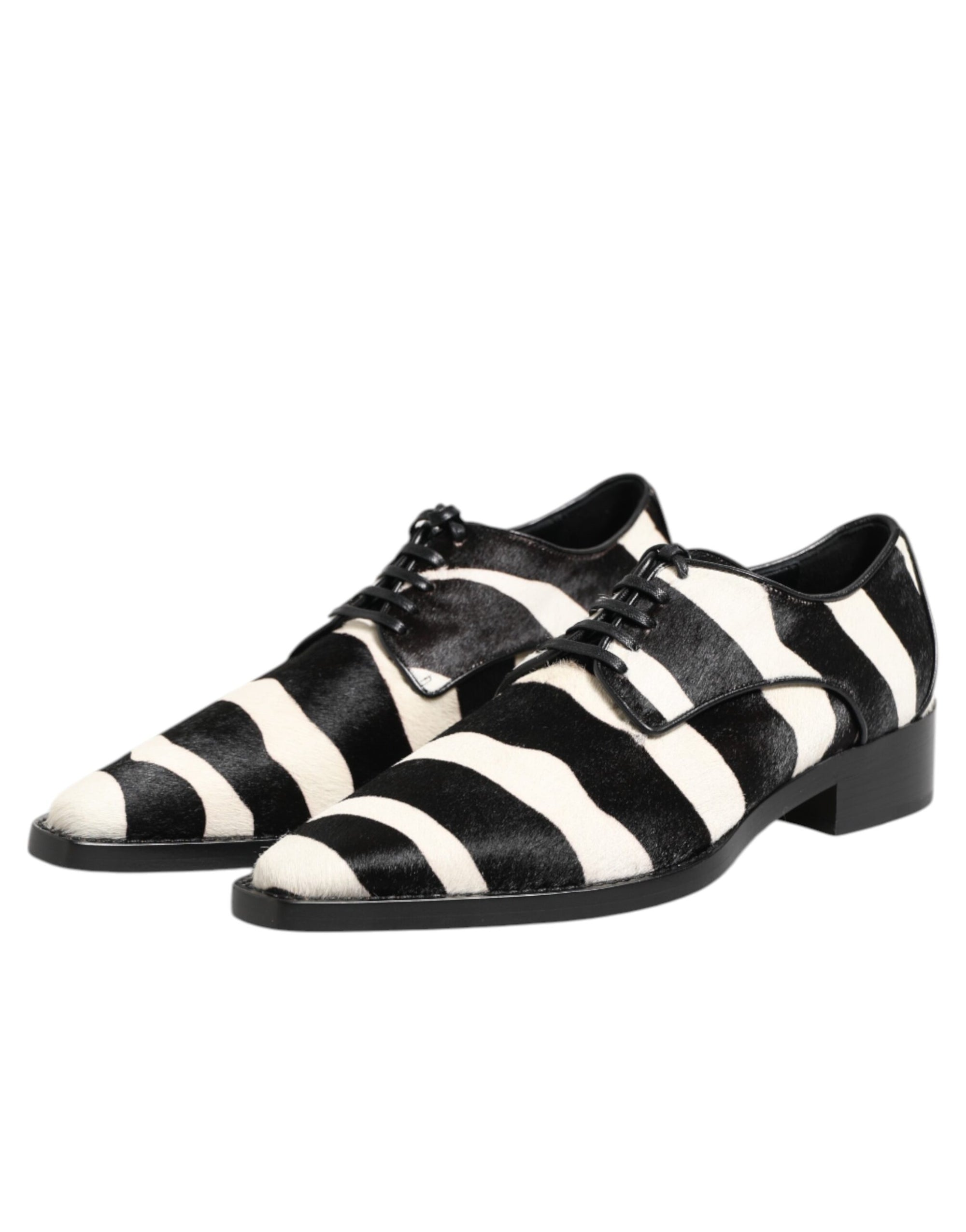 Dolce & Gabbana Black & White Zebra Stripe Derby Formal Shoes