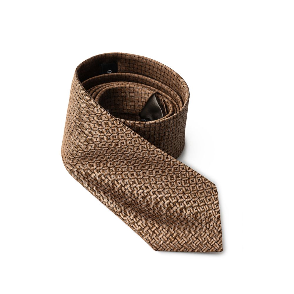 Giorgio Armani Geometric Coffee Brown Silk Suit Tie