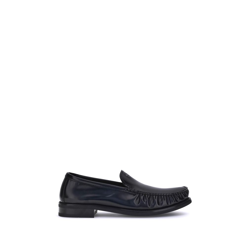 all black brushed leather loafers