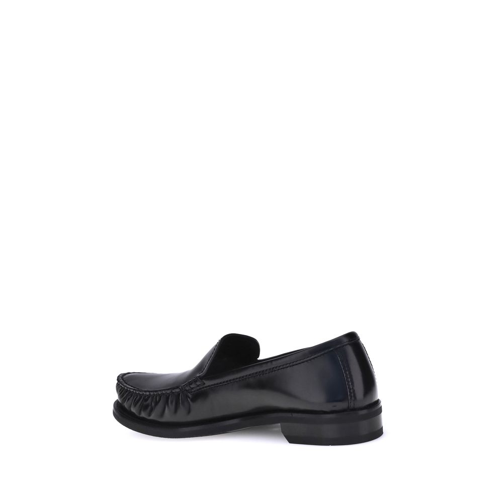 all black brushed leather loafers