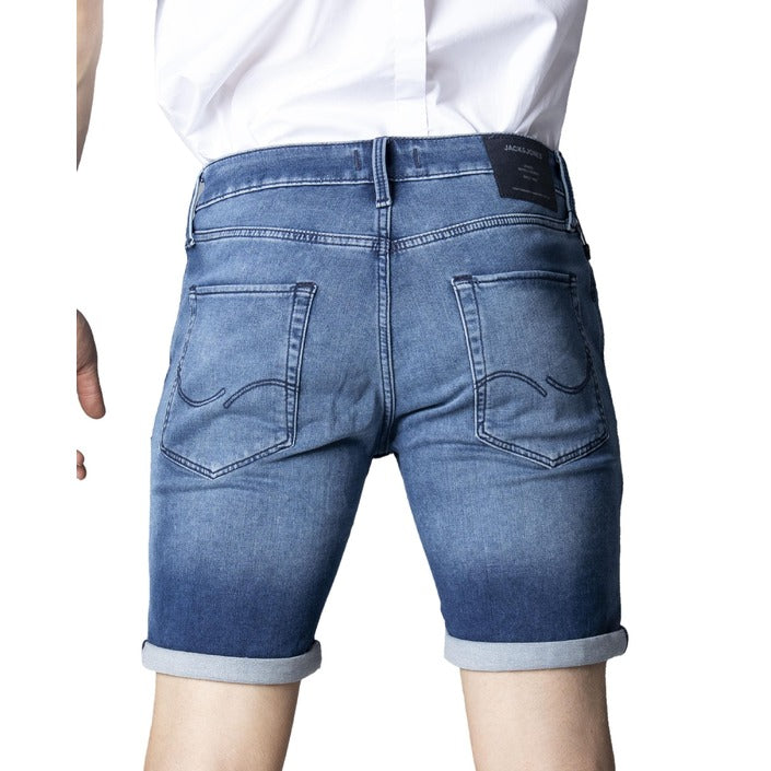 Jack & Jones Logo Medium Wash Distressed Denim Shorts