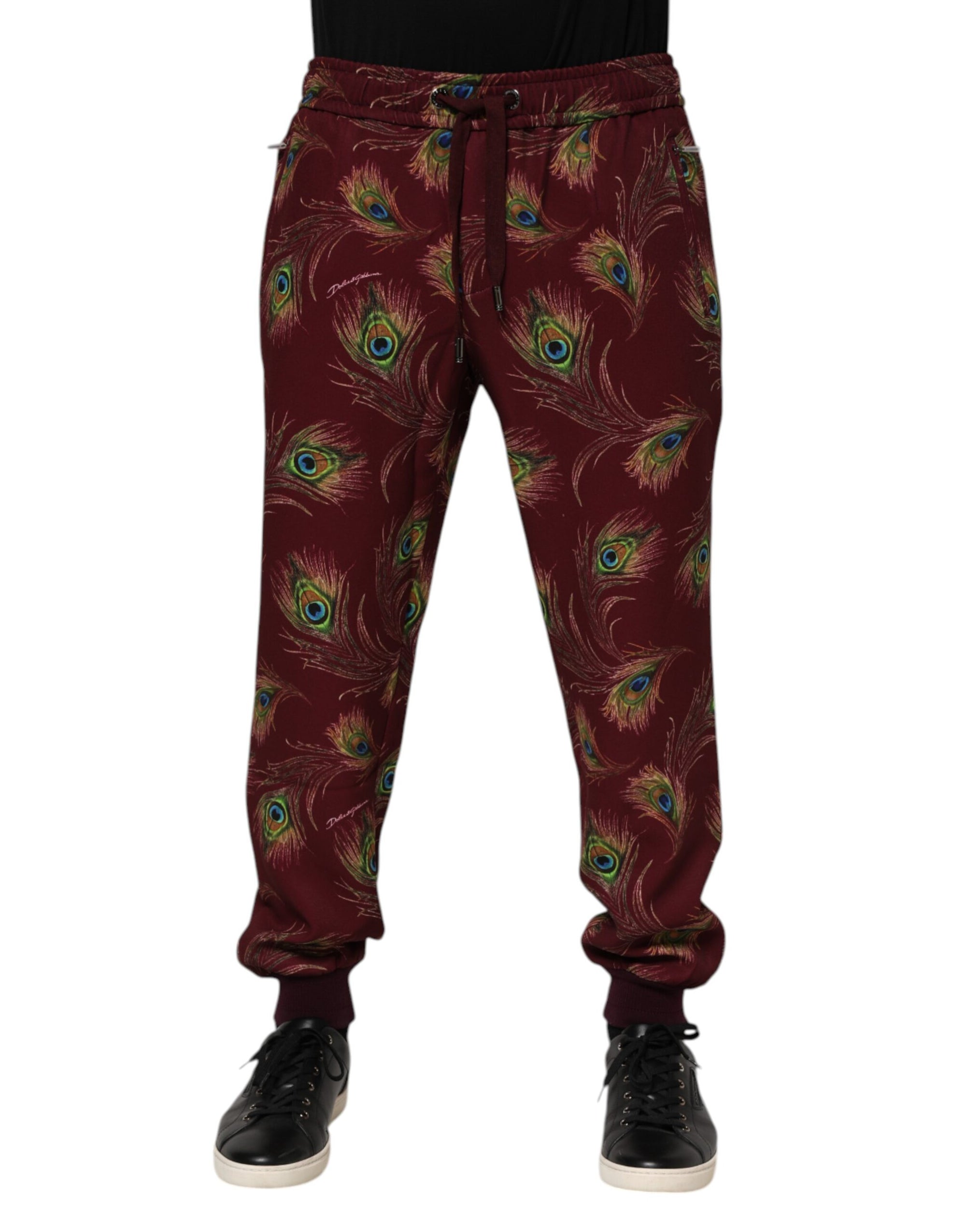 Dolce & Gabbana Burgundy Peacock Feather Jogger Pants