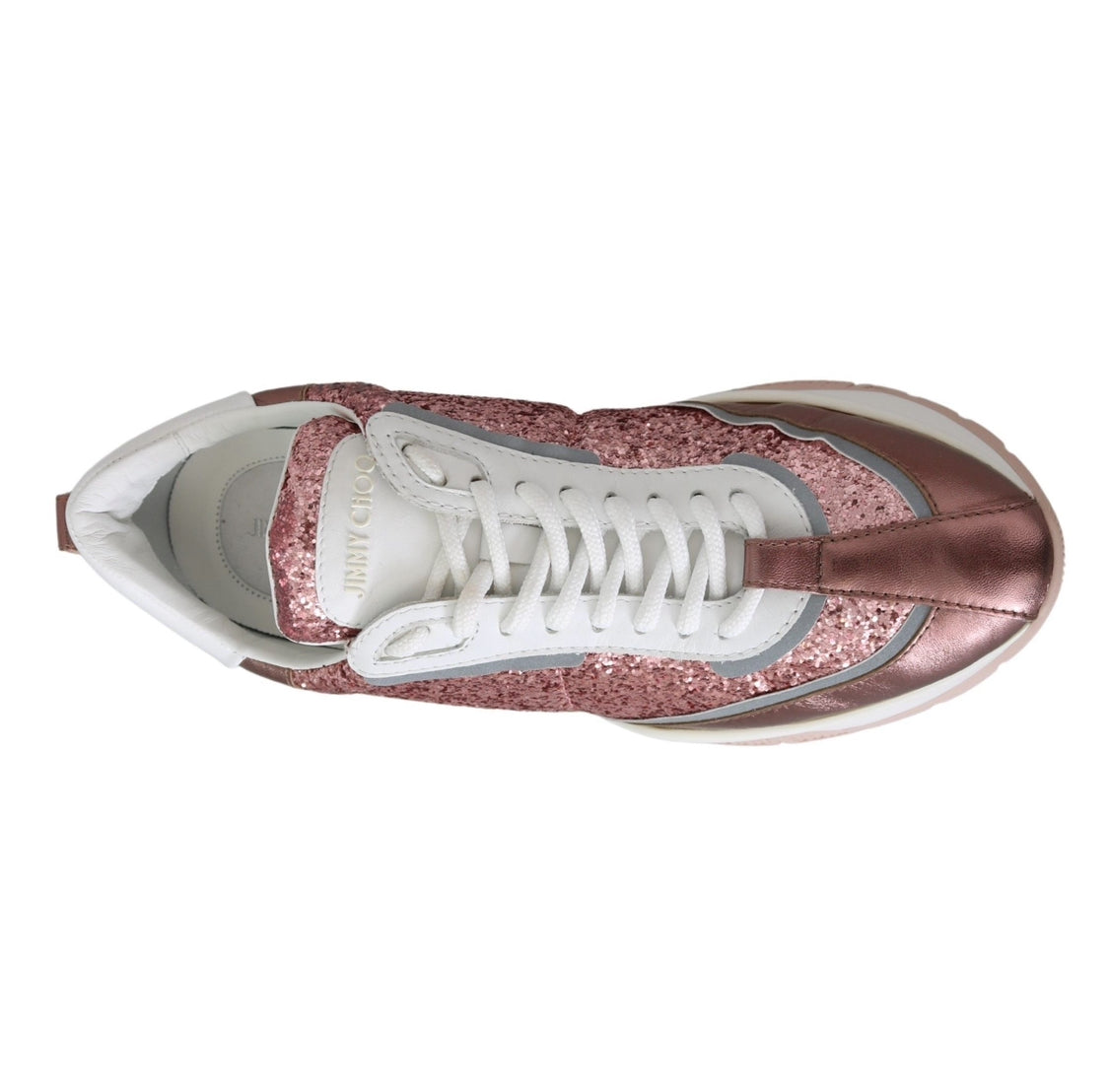 Jimmy Choo Glitter Leather Lace-Up Low Top Sneaker