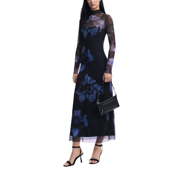 Desigual Sheer Turtleneck Long Sleeve Winter Midi Dress