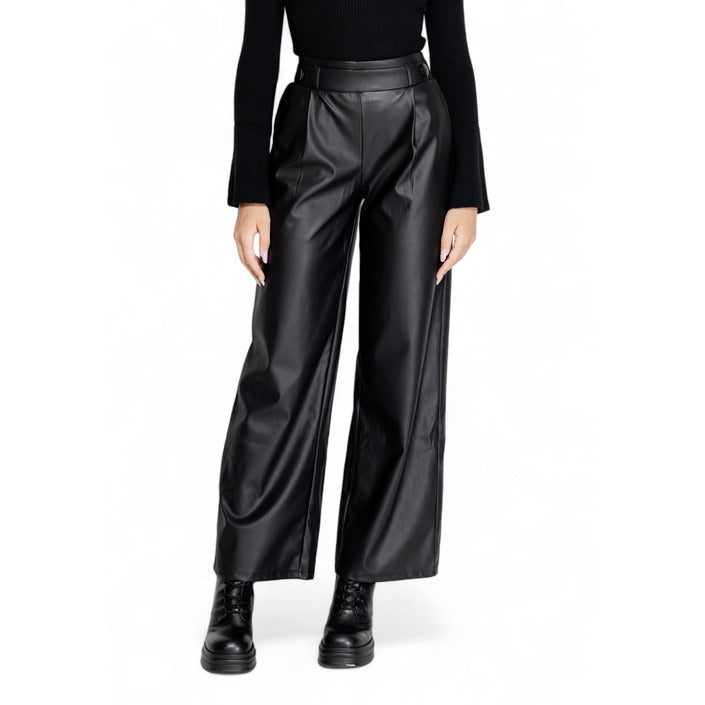 JDY Vegan Leather Black High Waisted Wide Leg Pants 