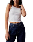 Calvin Klein Jeans Logo Cross-Back Sleeveless Crop Top - white