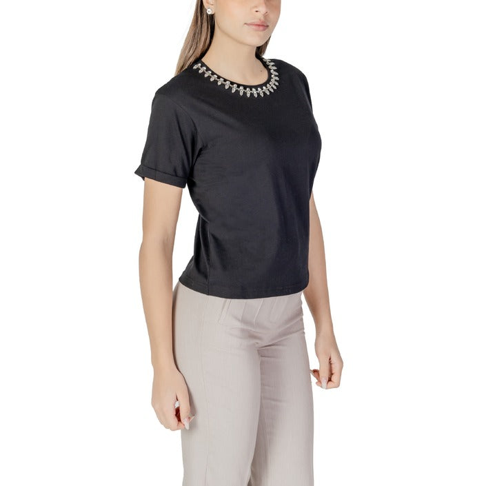 Morgan De Toi Embellished Neckline Short Sleeve Top 100% Cotton