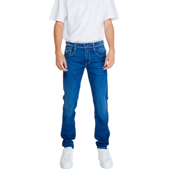 Replay Logo Medium Blue Straight Leg Fit Jeans