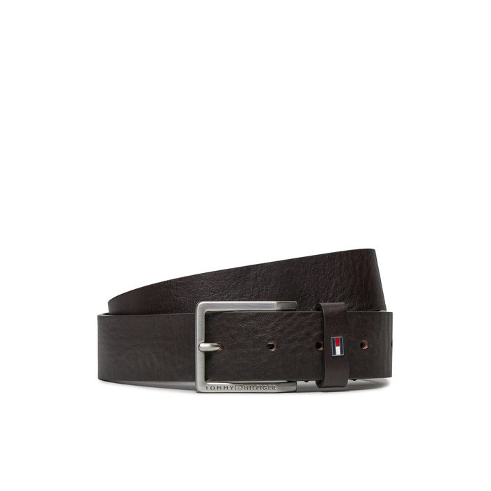 Tommy Hilfiger Logo Genuine Leather Square Buckle Dark Brown Belt