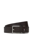 Tommy Hilfiger Logo Genuine Leather Square Buckle Dark Brown Belt