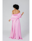 Sol Wears Women Halter Neck Backless Maxi Glam Dress With Shawl - Multiple Colors