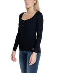 Guess Logo Scoop Neck 100% Cotton Long Sleeve Knit Top