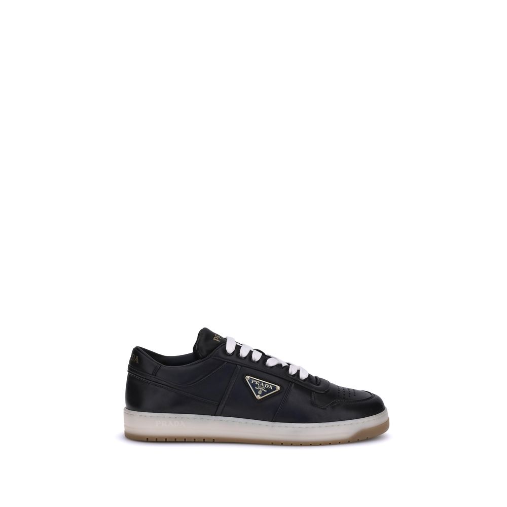 Prada Leather All Black Low Top Lace-Up Sneakers