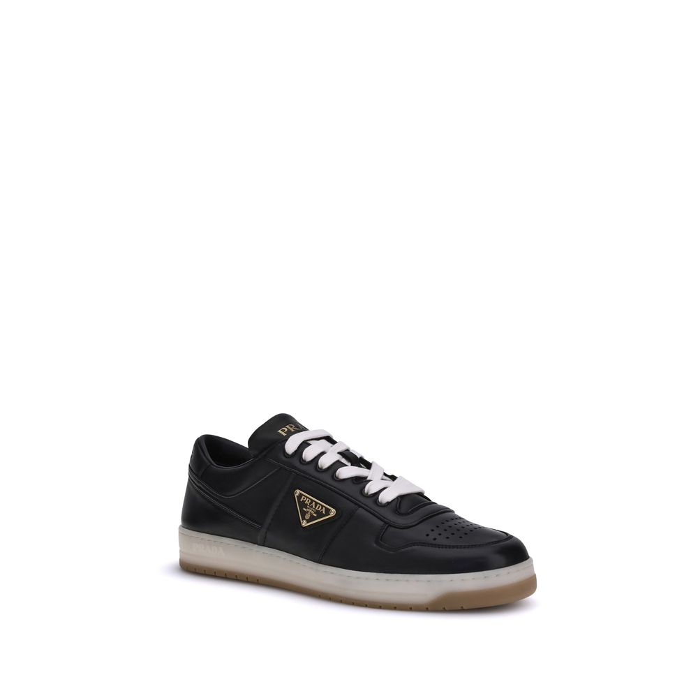 Prada Leather All Black Low Top Lace-Up Sneakers