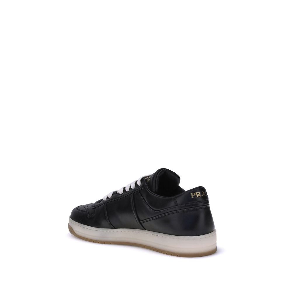Prada Leather All Black Low Top Lace-Up Sneakers