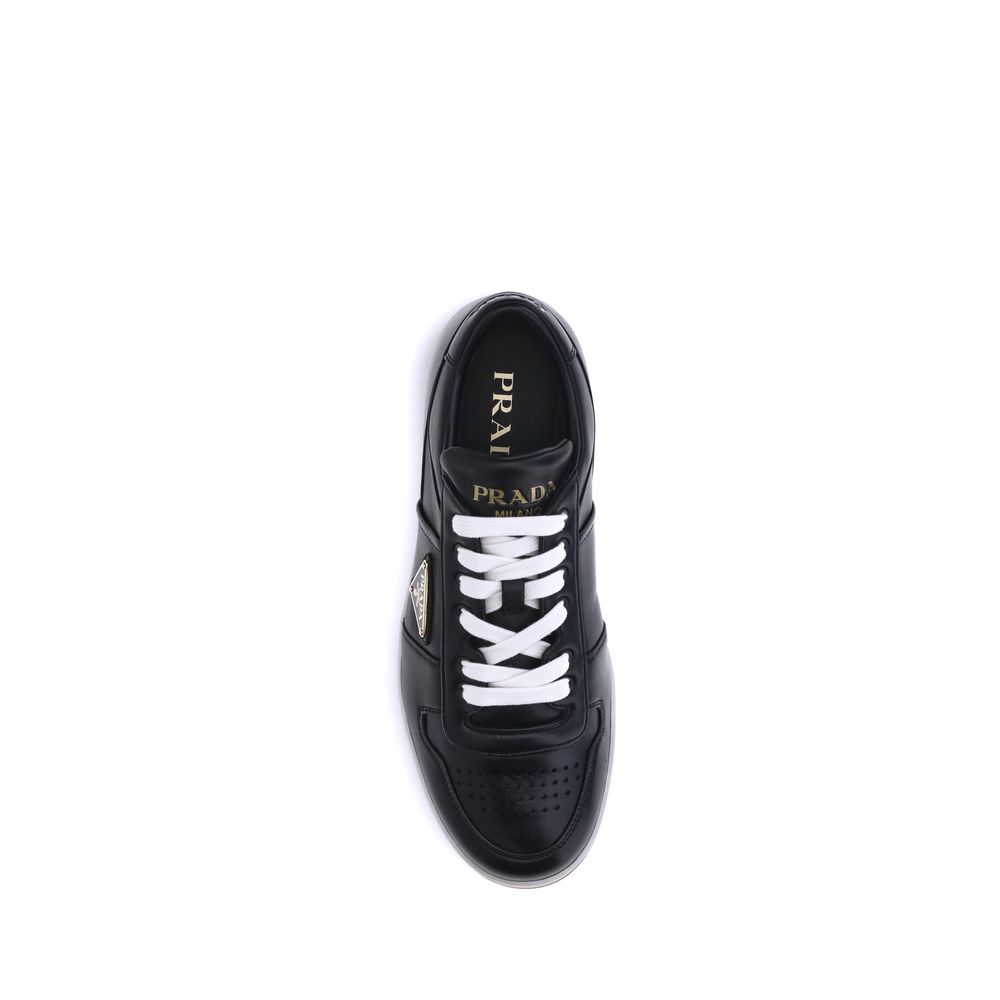 Prada Leather All Black Low Top Lace-Up Sneakers