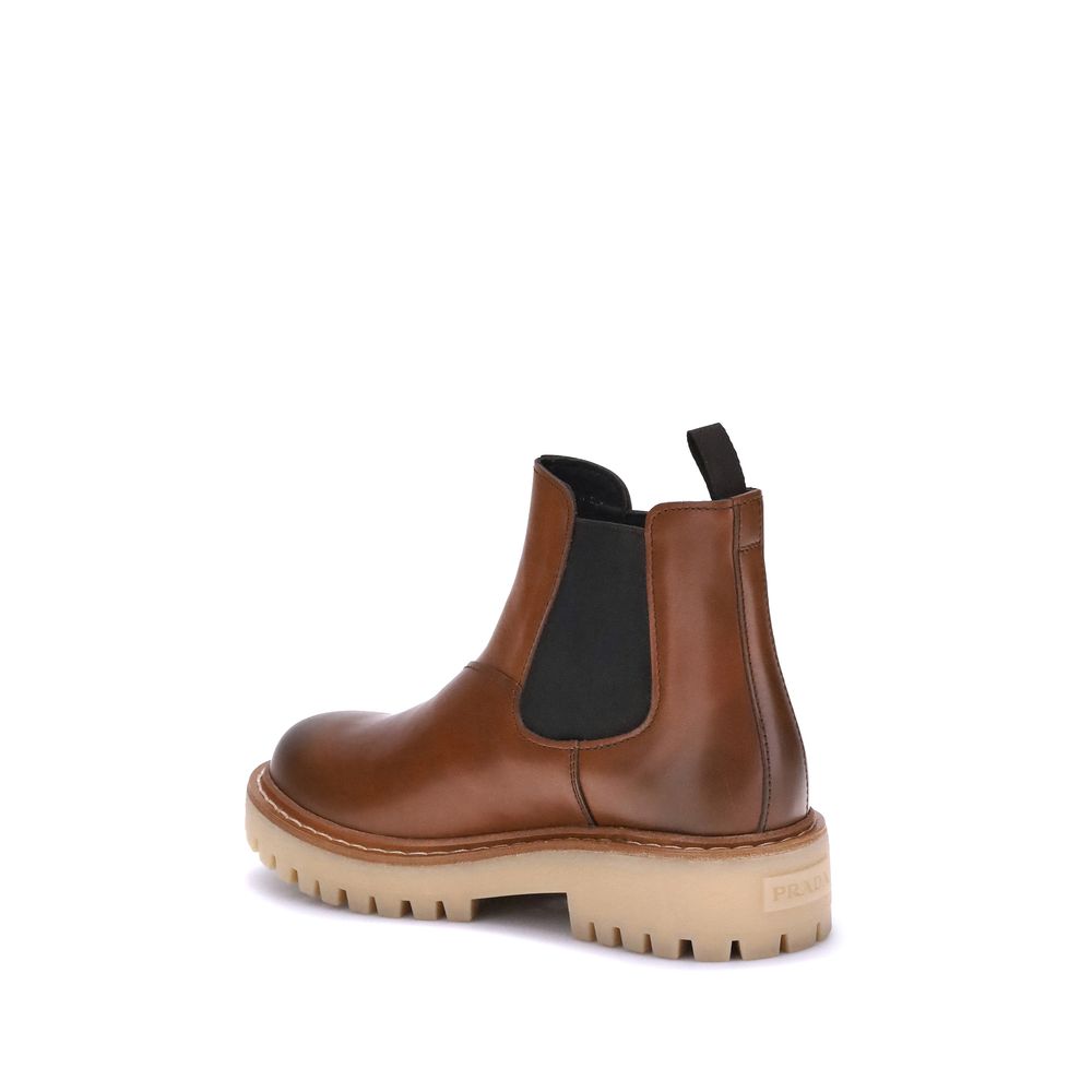 Prada Brown Leather Chelsea Ankle Boots