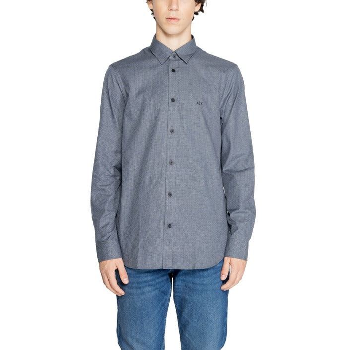 Armani Exchange Logo 100% Cotton Blue Button Up Shirt