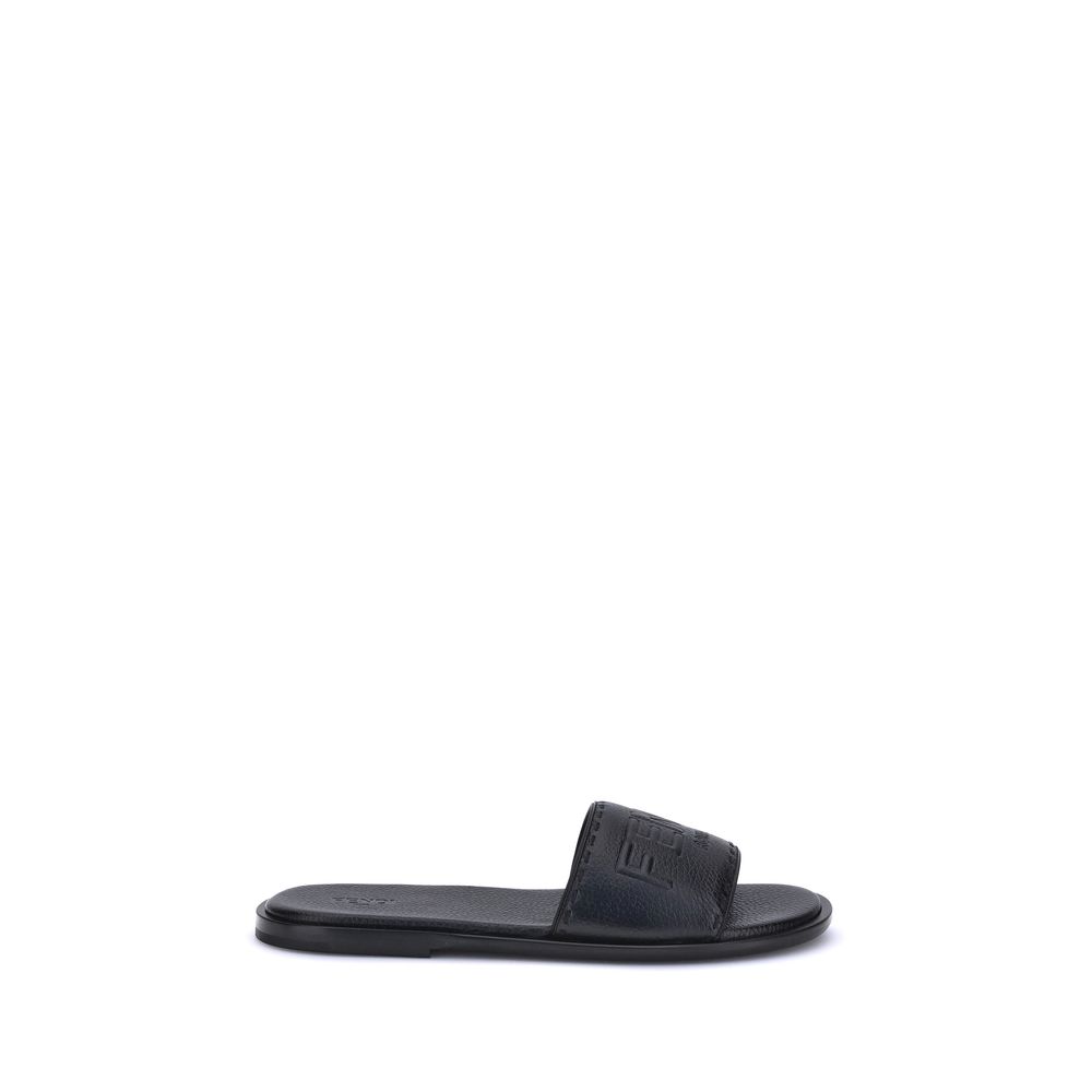 Fendi Logo Leather Flat Sandals