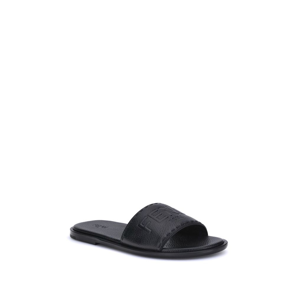 Fendi Logo Leather Flat Sandals