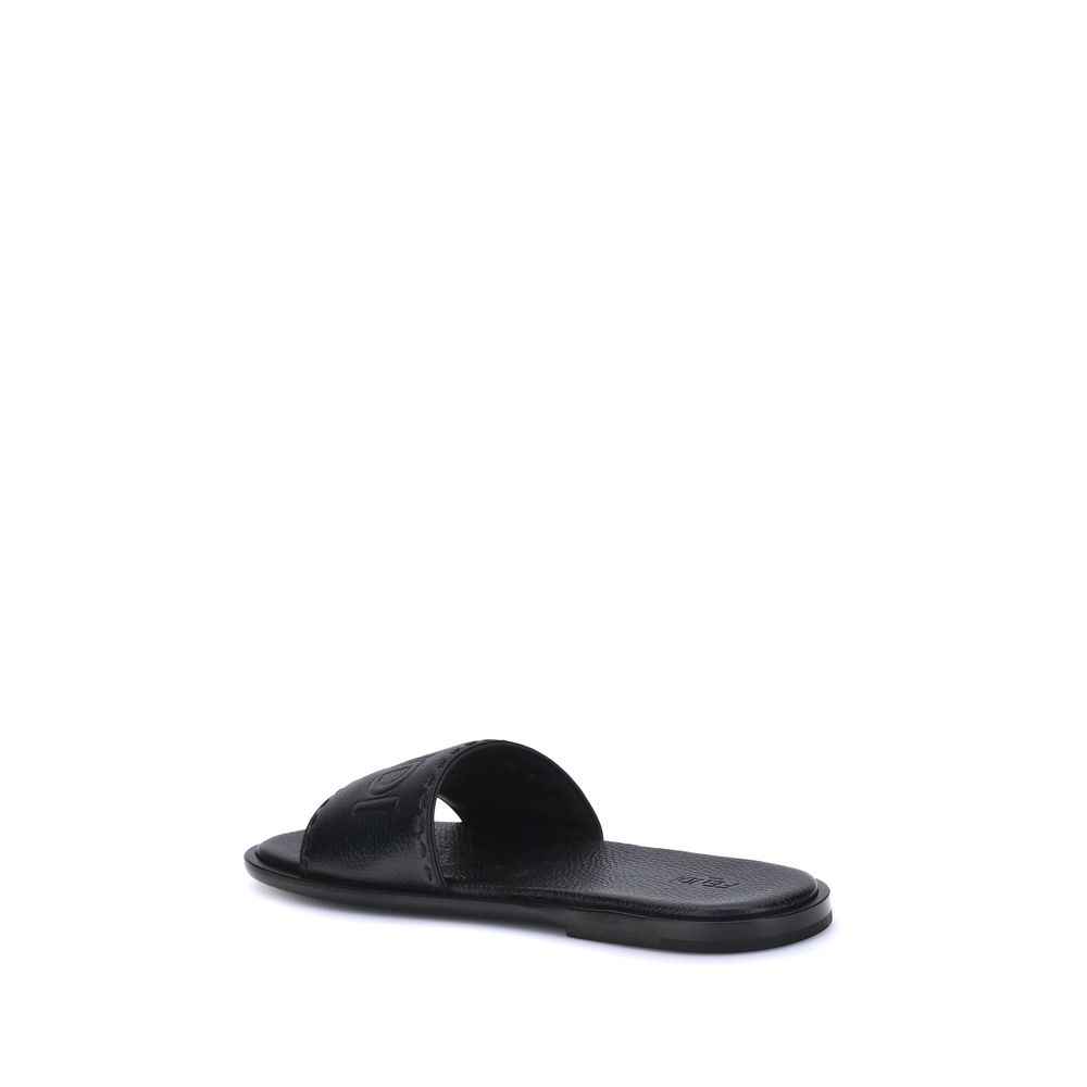 Fendi Logo Leather Flat Sandals