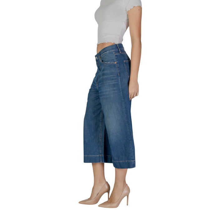 Replay Logo Medium Blue Wide Leg Baggy Pocket Cropped Jeans