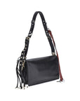 accessorized strap all leather small shoulder bag